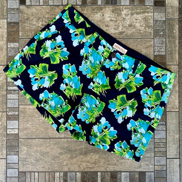 Merona 100% Cotton Floral Print Blue Green Preppy Chino Shorts Size 8 - Picture 3 of 5